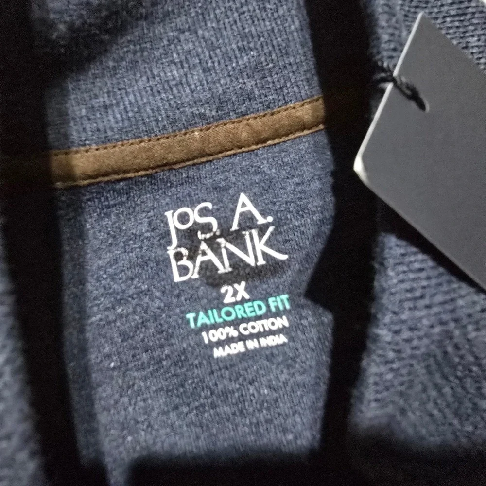 Jos A Bank Full Zip Cardigan Mens 2X Blue Elbow Patches Tailored Fit NWT